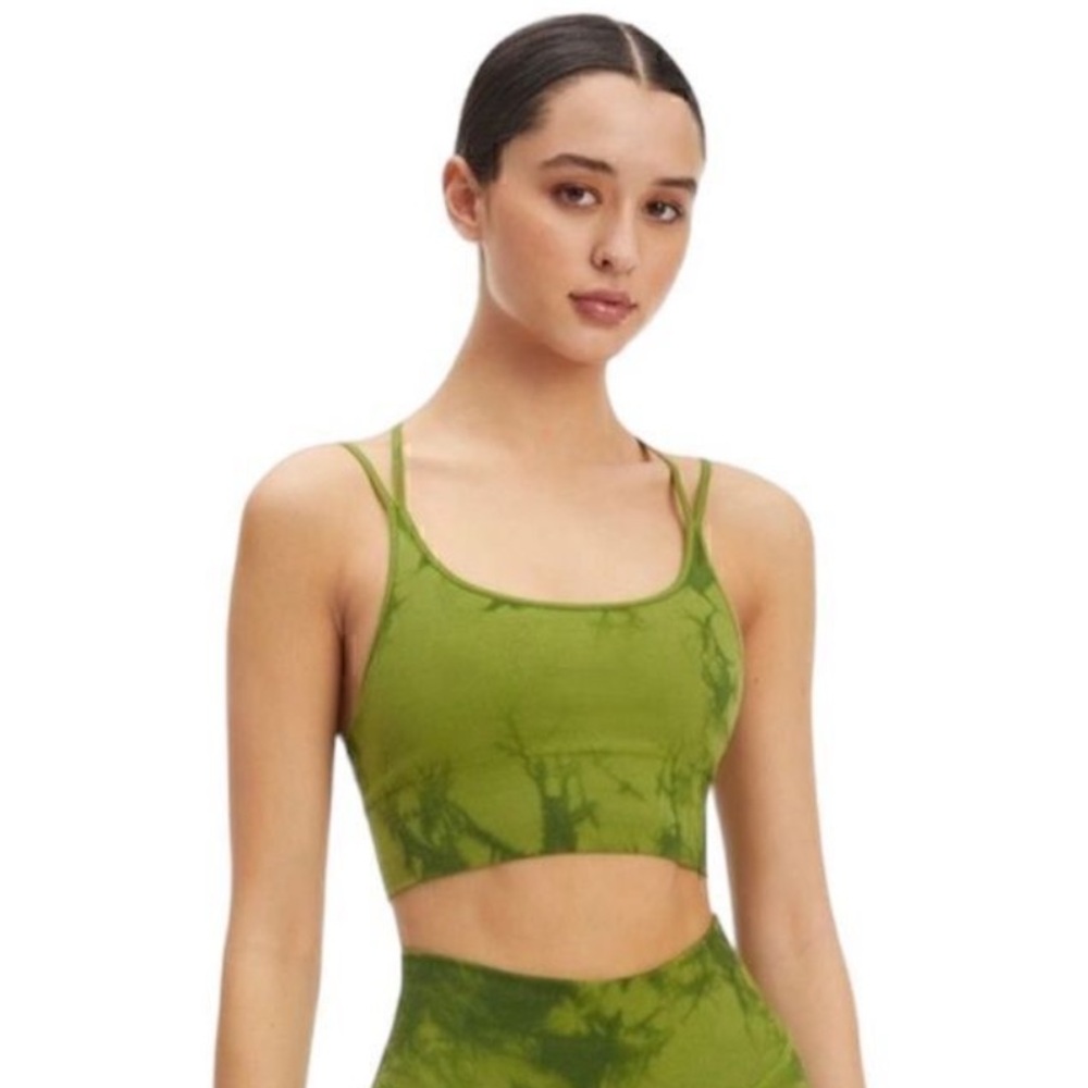 Good American Lime Green and Dark Green Tie-Dye Seamless Athletic Sports Bra S/M
